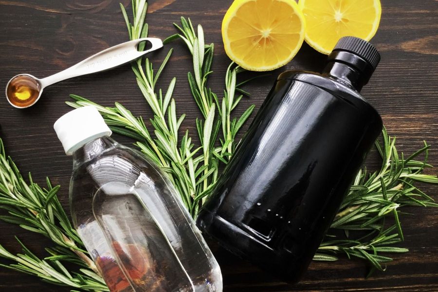 Bottles and lemons used to create gin and vodka at Carmel Distillery in the Perth Hills